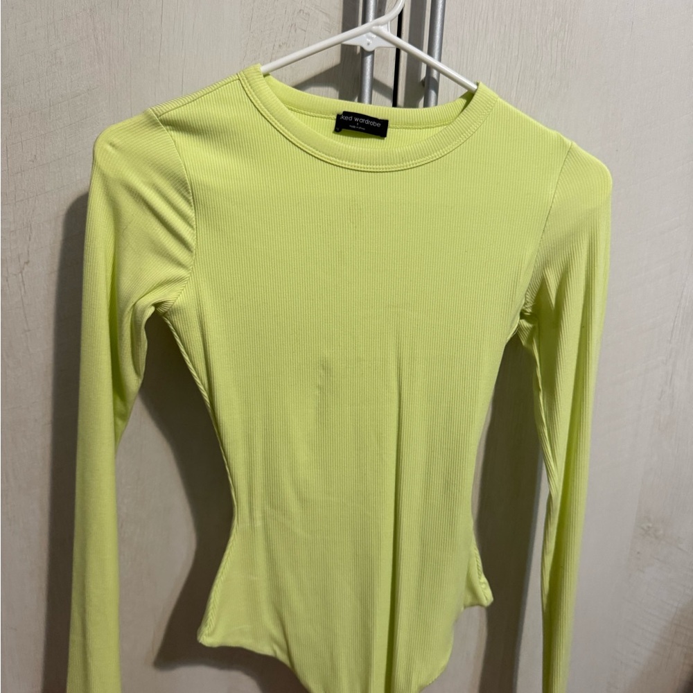 Naked Wardrobe Neon Green Long Sleeve Bodysuit